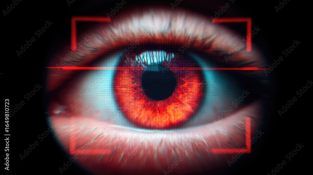 Obraz premium Digital eye scan. Hi tech biometric security and Identification. Futuristic tech of virtual cyberspace and internet secure surveillance