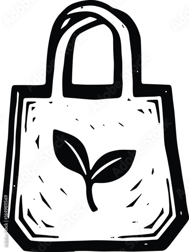 Eco-friendly tote bag with leaf symbol, hand-drawn style