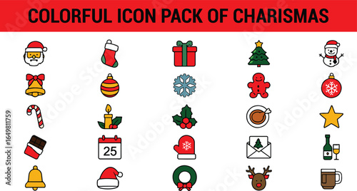 A christmas icon set with santa claus, christmas tree, and other holiday themed icons displayed nicely