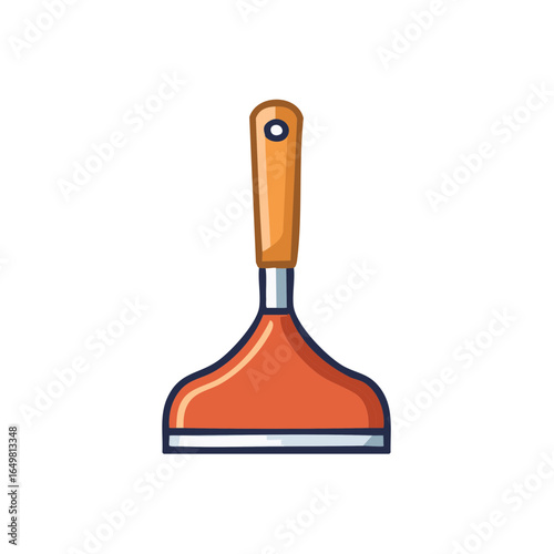 Plunger icon for bathroom or toilet, orange rubber and wooden handle, simple style