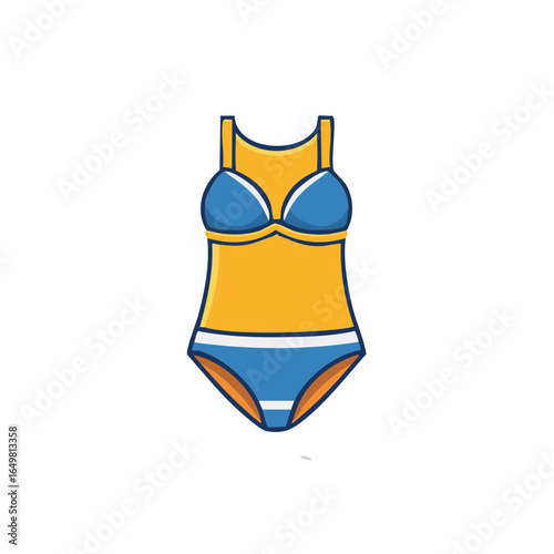 Vibrant One Piece Swimsuit in Gold and Blue Depicted in a Vector Illustration