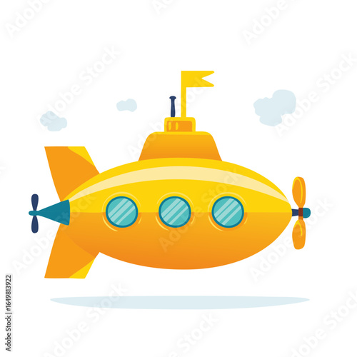 Cheerful Yellow Submarine Illustration Floating near Soft White Clouds
