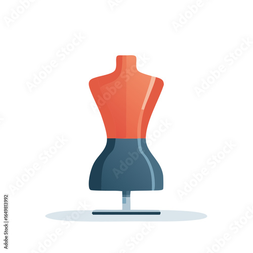 Abstract dressmakers dummy featuring orange torso and blue base for fashion design illustration