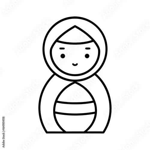 Outline Japanese Kokeshi Doll On White Background