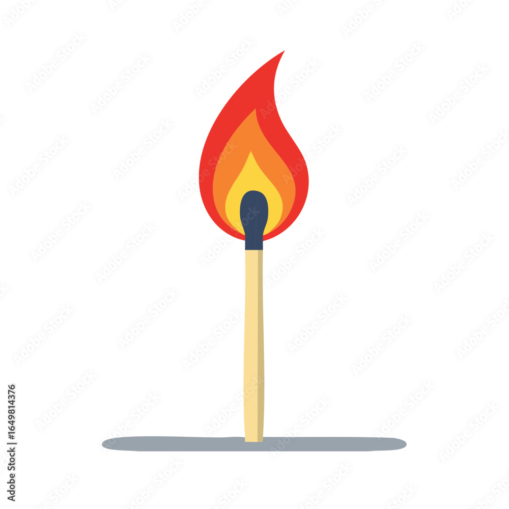 A Lit Matchstick Emitting Vibrant Flames in a Minimalist Design against a Clear Plain Scene
