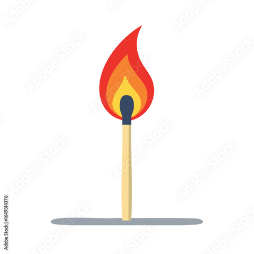 A Lit Matchstick Emitting Vibrant Flames in a Minimalist Design against a Clear Plain Scene