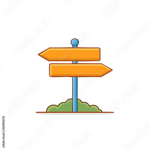 Cartoon illustration of two directional arrow signs for making decisions outdoors, signifying directions