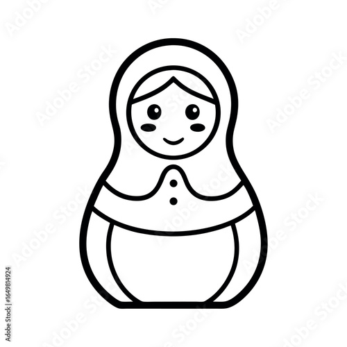 Outline Russian Matryoshka Doll On White Background