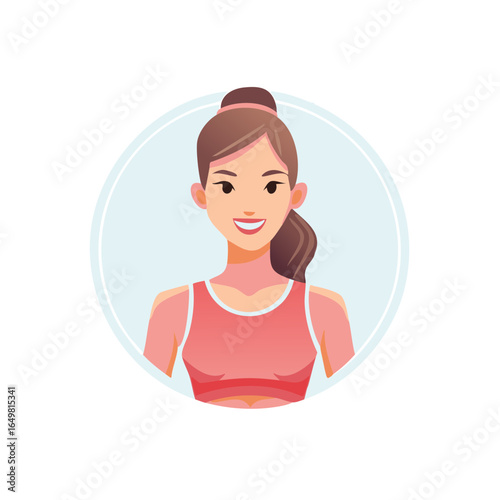 Portrait of smiling young woman in sport top, fitness and healthy lifestyle, modern vector cartoon style, avatar illustration
