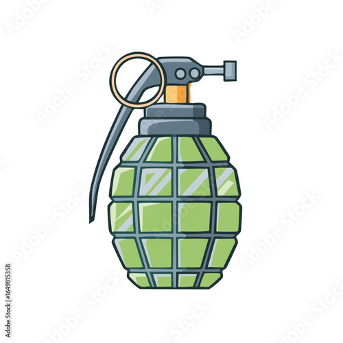 Illustration of an isolated hand grenade with green segmented shell and safety mechanism