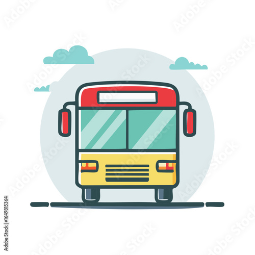 Cartoon Style Bus with Clouds Transport Vehicle Graphic Illustration