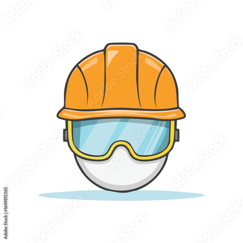 Construction Worker Safety Gear: Orange Hard Hat, Protective Goggles, Face Mask