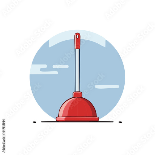 Red Plunger for Plumbing with Blue Circular Background Illustration