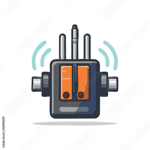 Walkie talkie illustration, radio communication device, vintage portable transceiver, signal icon