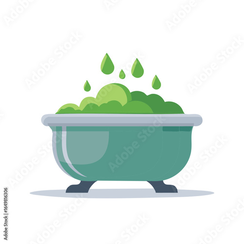 Bathtub with Green Bubbles: Illustration of a Soaking Tub with Falling Green Drops