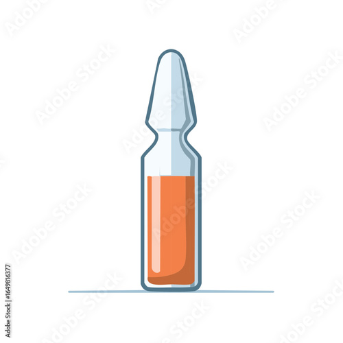 Illustrated orange medication ampule bottle with liquid solution for injection