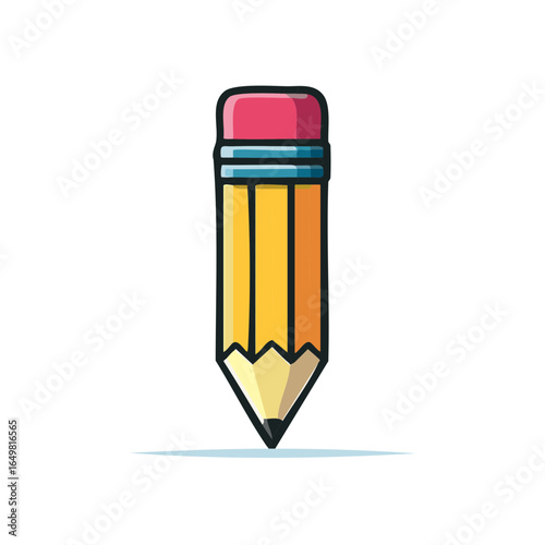 Bright Yellow Pencil Illustration: Sharp Point, Pink Eraser, School Supplies, Drawing Tool, Writing Implement