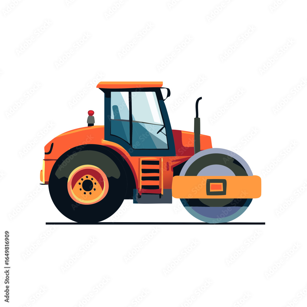 Naklejka premium Vibrant Orange Road Roller With Heavy Compaction Drum for Construction Projects