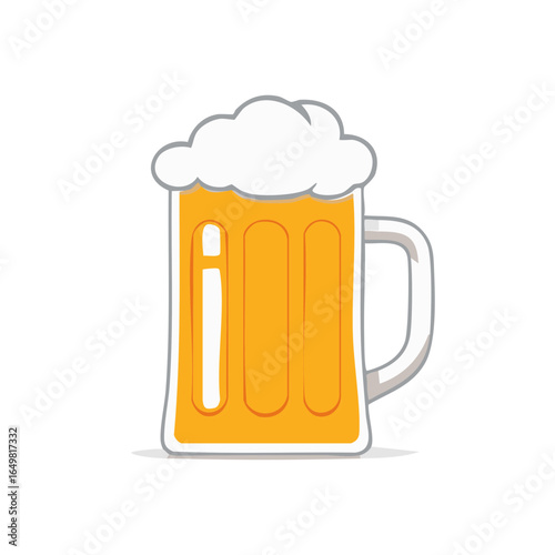 Beer Mug with Frothy Head, Cartoon Style Illustration, Refreshment Beverage, Hand Drawn Look