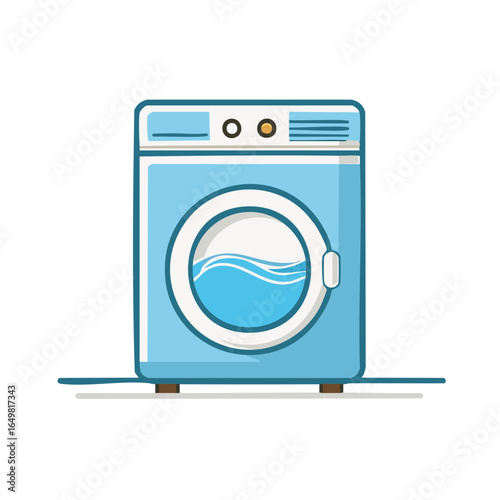Illustration of an Automatic Washing Machine with Water Inside the Drum for Laundry and Garment Cleaning