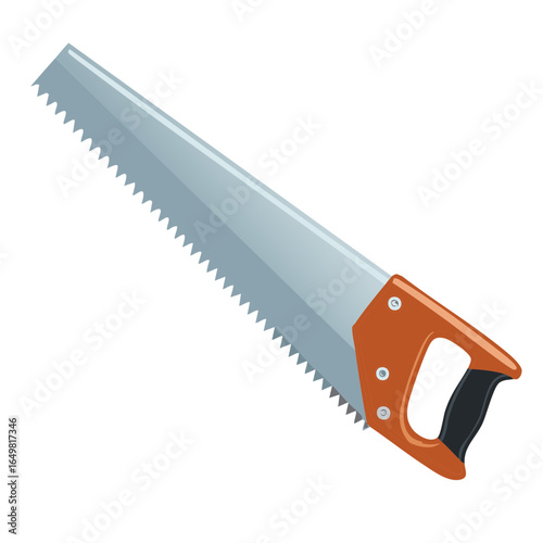 Hand Saw with Orange Handle Illustration Cutting Tool for Carpentry and Woodworking