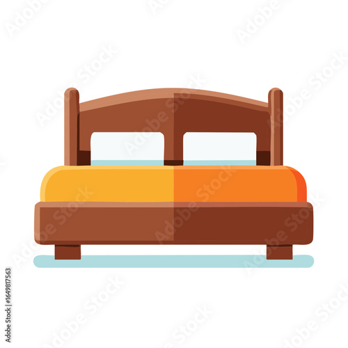 Wooden Bed with Orange and Yellow Bedding for Bedroom Interior