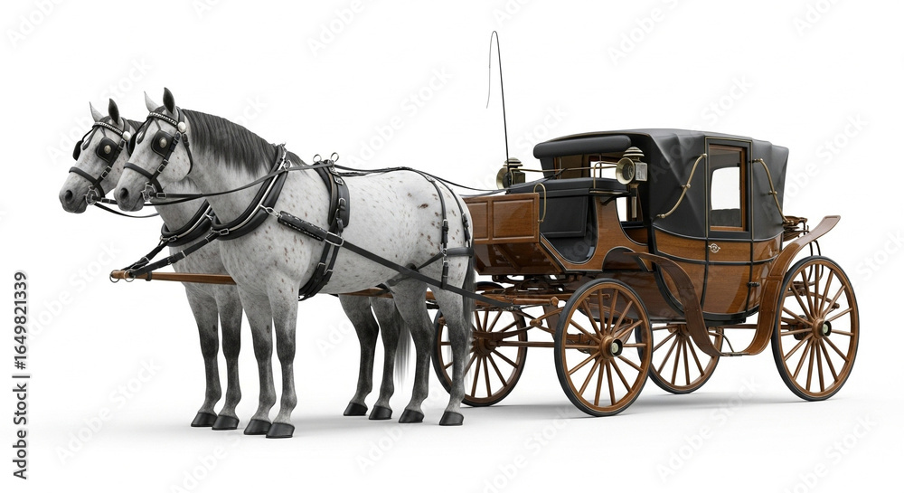 Naklejka premium horse drawn carriage on white