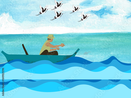 boat on the sea painting
