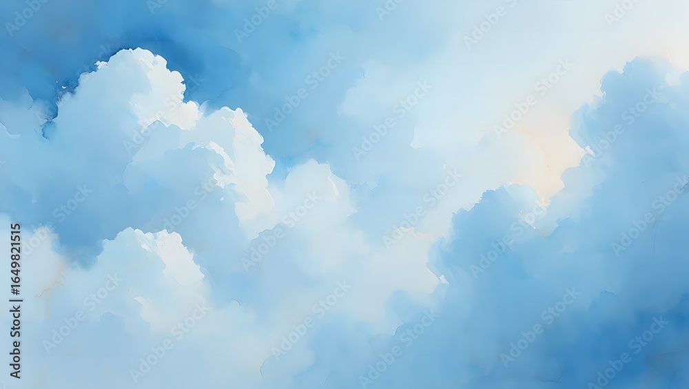 Fototapeta premium Soft Blue Sky with Puffy White Clouds image photo