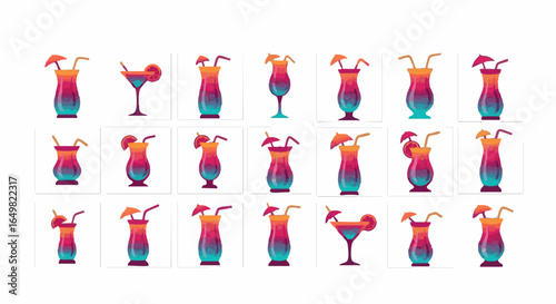 Collection of various cocktail glasses illustrated 
