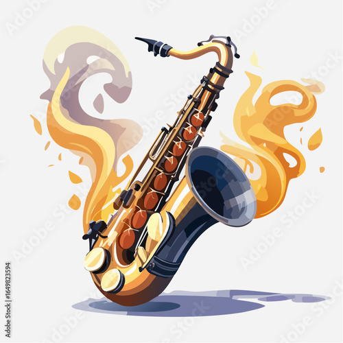 saxophone with musical notes