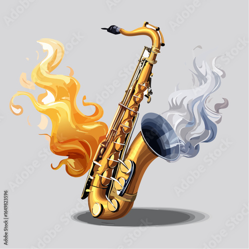 saxophone with musical notes