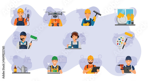 Diverse Professionals Handyman, Painter, Drone Operator & More Icons