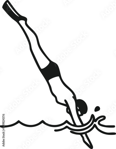 Man Diving into Water Illustration - A Silhouette of a Diver Plunging into a Body of Water with Splashes