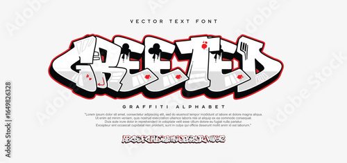 Greeted, Colorful graffiti editable effect with paint wall concept. Alphabet Graffiti Joker text vector Letters	
