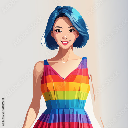woman in blue dress with a fan