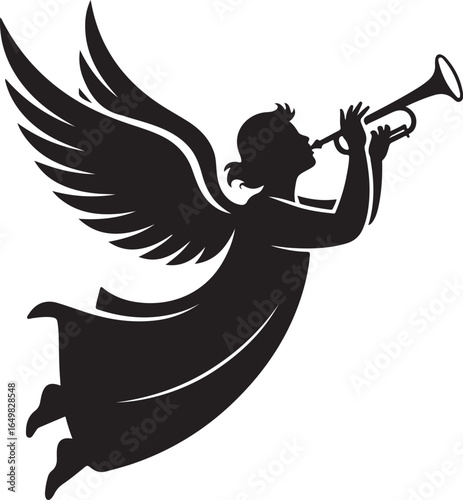 Angel blowing trumpet silhouette vector illustration design