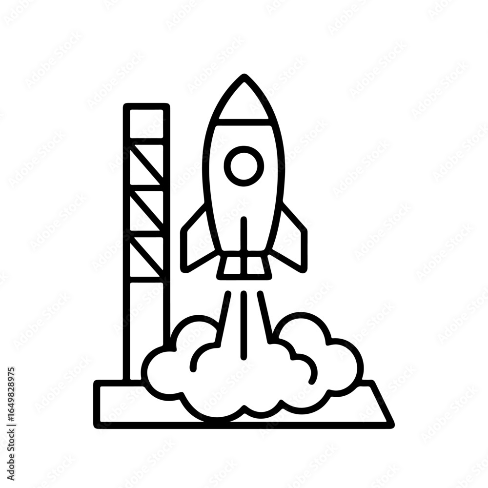 Fototapeta premium Line icon rocket launch vector on white background Vector line icon on white background