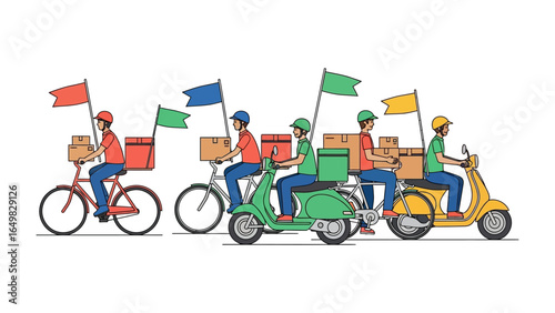 Fleet of Fast Deliveries: An artistic depiction of a dynamic delivery fleet navigating city streets, ensuring packages arrive swiftly and safely.