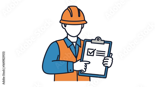Construction Inspector: A construction inspector, clad in safety attire, stands proudly, his clipboard marked with a checked box.