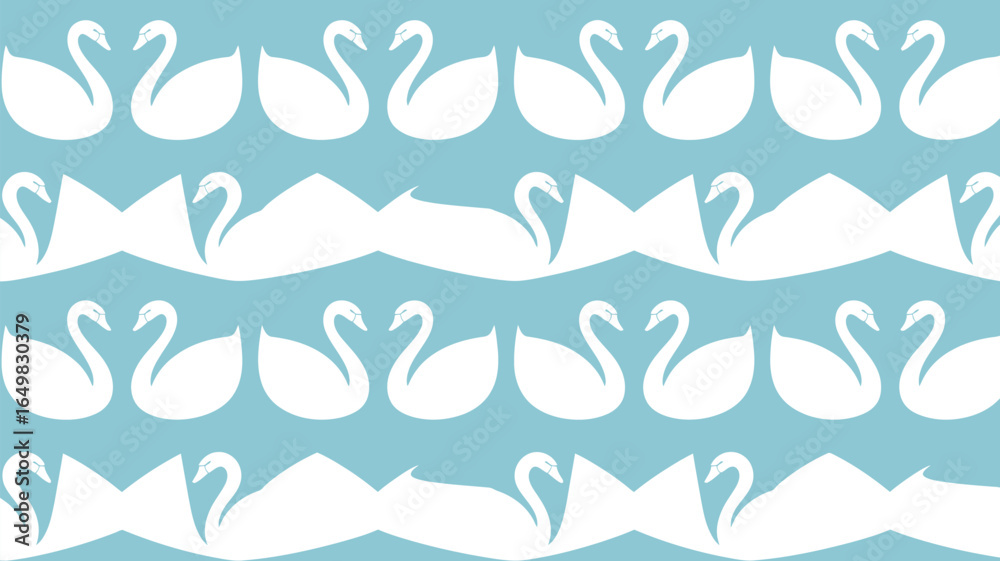 Fototapeta premium Repeating pattern of white swans with necks forming hearts on a light blue background design art