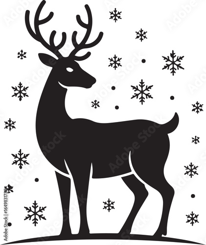Reindeer standing in snow silhouette vector illustration design