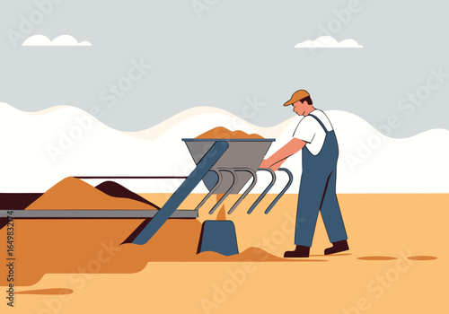 A worker tests a rail with concrete, outdoors. Clear composition, professional setting. Suitable for construction, engineering, and industrial themes. 
