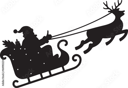 Santa in sleigh with full moon silhouette vector illustration design