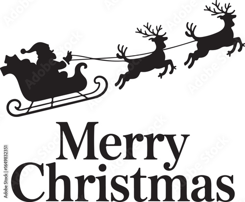 Santa in sleigh with full moon silhouette vector illustration design
