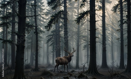 deer in the woods background dark