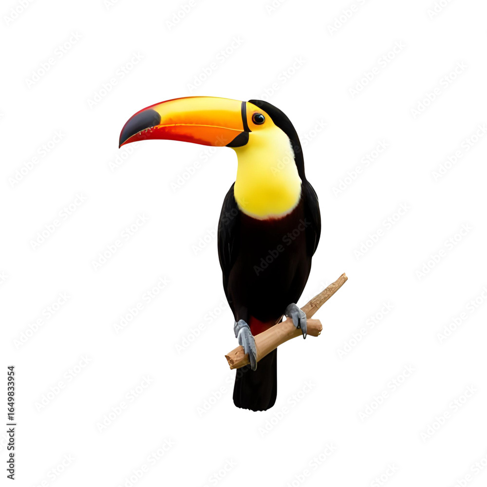 Fototapeta premium a beautiful toucan on a wooden branch isolated on a transparent background