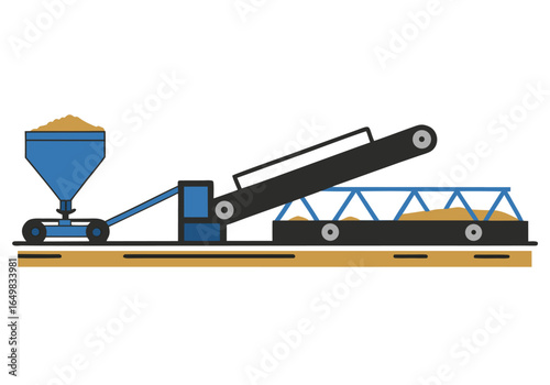 stylized illustration depicts a feed system conveying grain Clean lines flat design and a muted color palette create a modern informative graphic Suitable for business and agricultural themes 