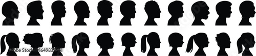 Group young people. Profile silhouette faces boys and girls set, man and woman – for stock 
