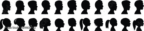 Group young people. Profile silhouette faces boys and girls set, man and woman – for stock 
